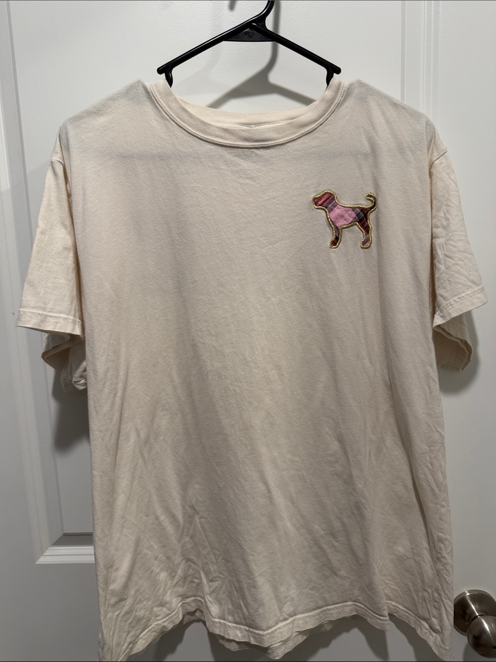 Cream Dog T-Shirt with Pink Dog Patch - Pets Dog
